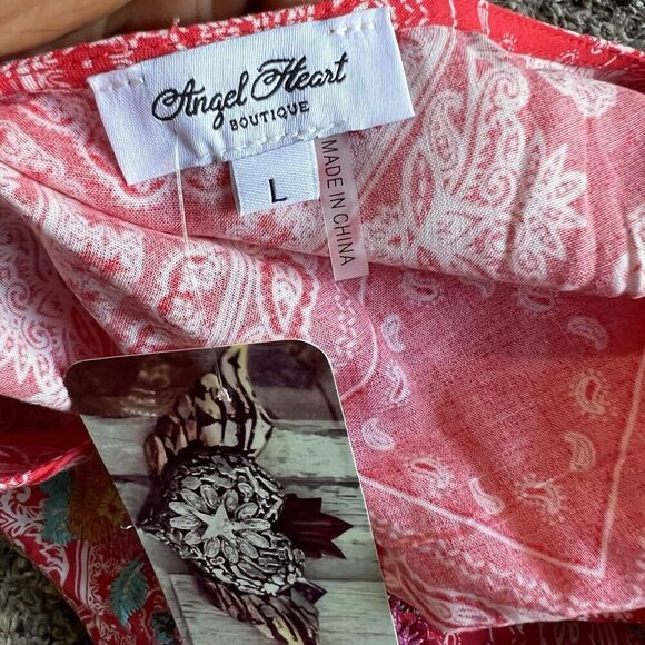 ANGEL HEART Boutique Womens Embroidered Tunic Blouse Top Size L Red V-neck New - Picture 6 of 7